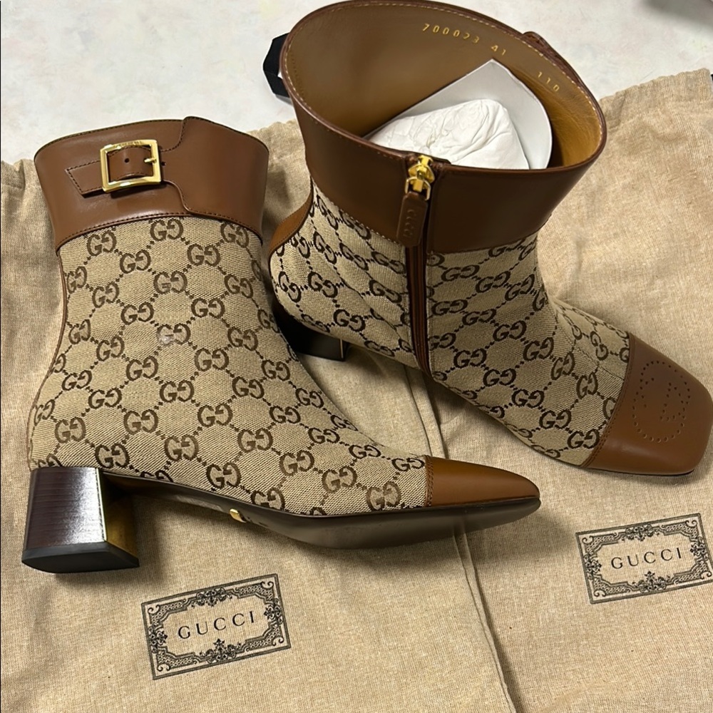 Gucci Brown Monogram Ankle Boots
